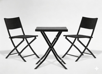 ZESTAW MEBLI BALKONOWYCH SKŁADANYCH (STOLIK + 2 KRZESŁA) ANTRACYT