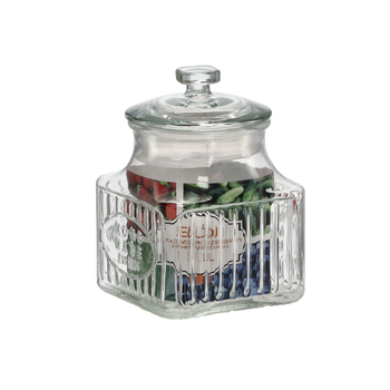 BORC DE STICL CU FORMĂ CEA HATURI 1,1L DECORAT CU CAPAC DIN STICLĂ *0925