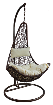 FOTEL WISZĄCY CIEMNY BRĄZ, PODUSZKA - KREM , RAMA - CIEMNY BRĄZ, POŁÓWKA