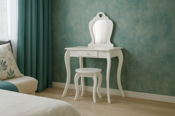 MAŁA TOALETKA KOSMETYCZNA BIAŁA Z LUSTREM + TABORET *0397