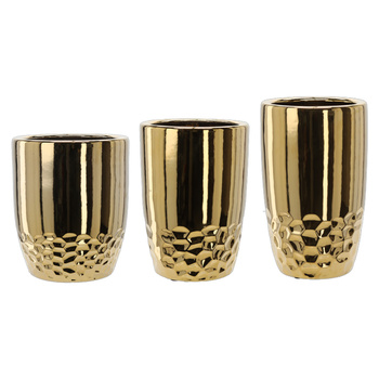 Set de 3 ghivece ceramice decorative 30,5, 31,5, 38 cm – auriu