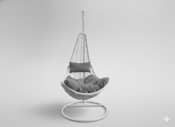 FOTEL WISZĄCY BIAŁY, PODUSZKA - CIEMNOSZARA , RAMA - BIAŁA, POŁÓWKA