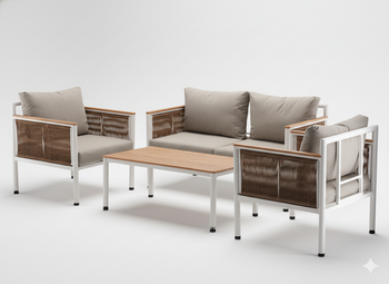 SET DE MOBILIER DIN ALUMINIU "BELGRAD" (Canapea + 2 Fotolii + Măsuță) Bej + Perne Bej