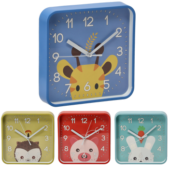 ZEGAR WISZĄCY DZIECIĘCY KWADRATOWY 20,2 x 20,2 x 3,5 CM MIX 4 WZORÓW *4603