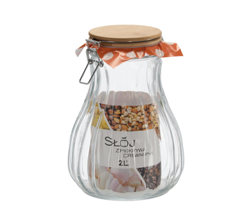 SKLENENÝ NÁDOBÁR 2L S DREVENÝM POKRYTÍM *0932