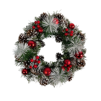 Vianočný veniec 36 cm červený so šiškami *0620