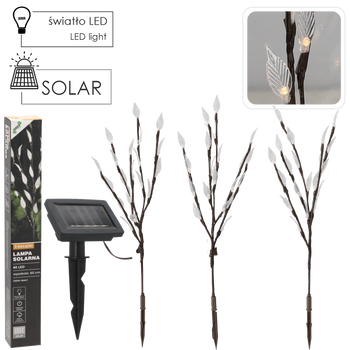 SOLÁRNA LAMPA H 60 CM 3 MŔTVIČKY 60 LED TEPLÁ BIELA *6094