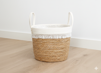 VYPLETENÝ KOŠ 37 x 31 x 32/44 CM Z MORSKEJ TRÁVY S TŘÁSENIAMI *9227