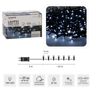 LED ŽIAROVKY 500L STUDENÁ BIELA + STUDENÝ FLASH, DĹŽKA 3 + 25 M VNÚTOR/OVEN *9607