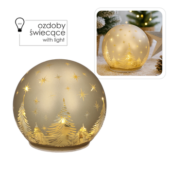 SKLENENÝ KULIČKA - ZLATO V LED ŠIŠKÁCH 12 x 11 CM bal=4ks *1846