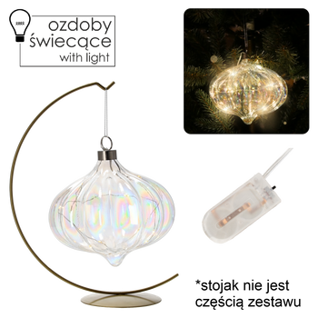 SKLENENÁ OZDOBY FI 15 CM LED VISIACA PRIEHĽADNÁ PERLOVÁ balenie=6ks *2720