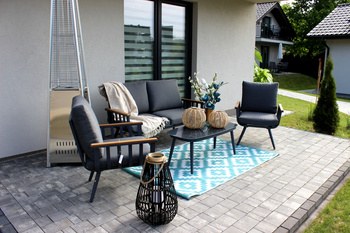 SADA HLINÍKOVÝCH NÁBYTKOV ( SOFA + 2 KRESLÁ + STÔL ) ŠEDÁ + ŠEDÉ VANKÚŠE *8151