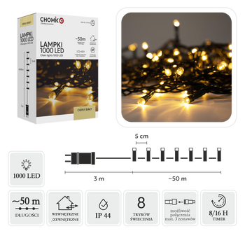 LED SVETLÁ 1000L TEPLÁ BIELA DĹ. 3 + 50 M VNÚTRI/VONKU *9621