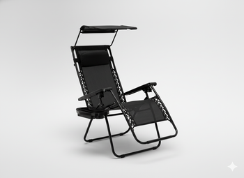 LEŻAK OGRODOWY SKŁADANY Z PODSTAWKĄ, KIESZONKĄ, DASZKIEM I ZAGŁÓWKIEM CZARNY