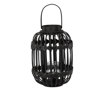 ČIERNY LAMPIÓN H 38/51 CM S SKLENENOU VNÚTROM *3230