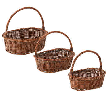 ZESTAW 3 KOSZYKÓW WIKLINOWYCH Z RĄCZKĄ – BRĄZOWY