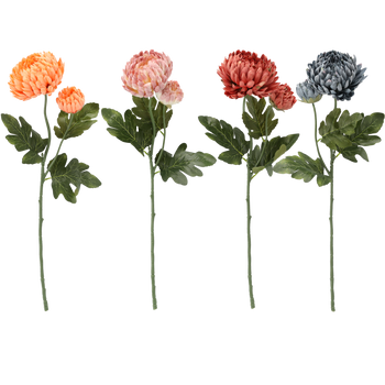 UMELÁ VETVA - CHRYSANTÉMA S DVOMA KVETMI 64 CM MIX FARIEB bal=24ks *4045