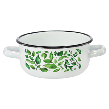 RONDEL EMALIOWANY Z DWOMA USZAMI 1,5 L 16 CM BIAŁY FIKUS *9129