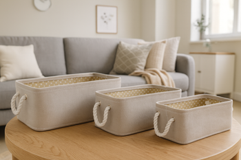 ZESTAW 3 ORGANIZERÓW PROSTOKĄTNYCH BEŻOWY