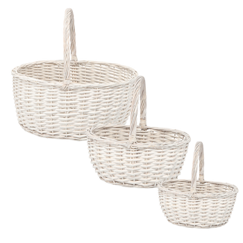 ZESTAW 3 KOSZYKÓW WIKLINOWYCH Z RĄCZKĄ – BIAŁY